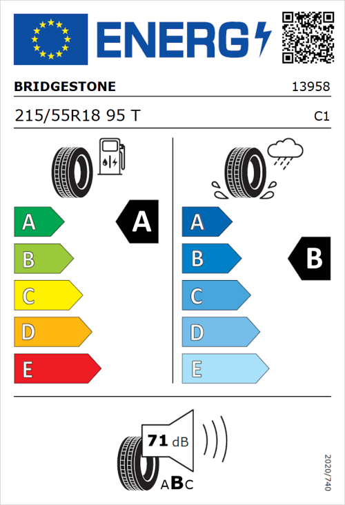 Tyre Label for Bridgestone Turanza T001 215/55R18 95T