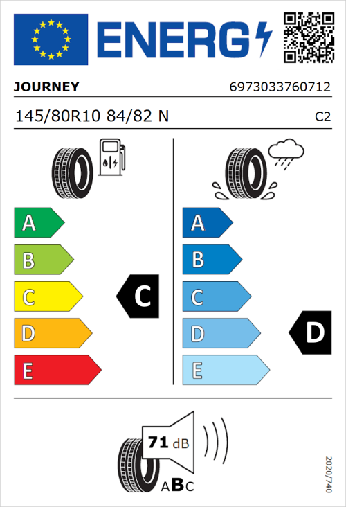 Tyre Label for Journey WR301 145/80R10 84/82N
