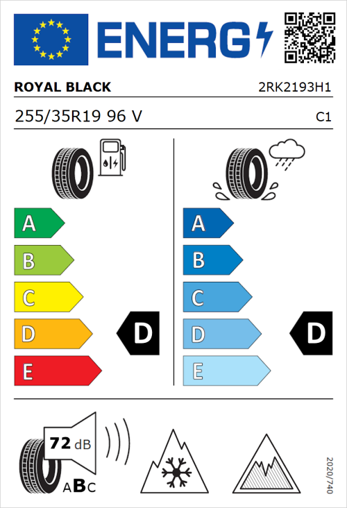 Tyre Label for Royal Black Winter 255/35R19 96V