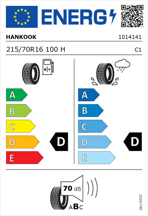 Tyre Label for Hankook Dynapro HP2 (RA33) 215/70R16 100H