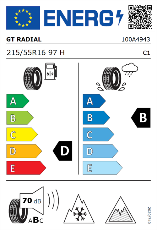 Tyre Label for GT Radial WinterPro 2 evo 215/55R16 97H