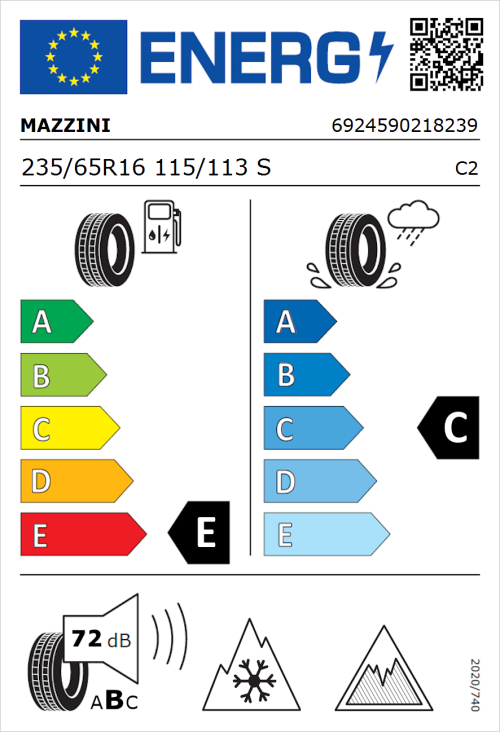 Tyre Label for Mazzini Van AS9 235/65R16 115/113S