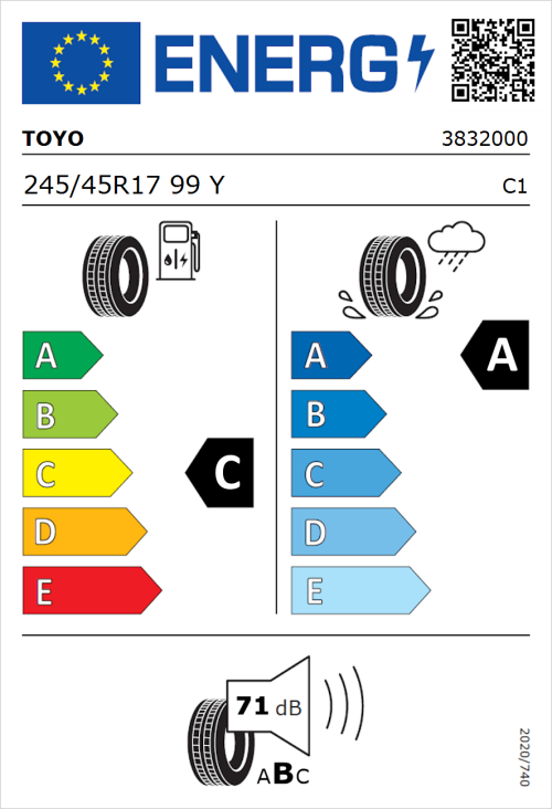 Tyre Label for Toyo Proxes Sport 2 245/45R17 99Y
