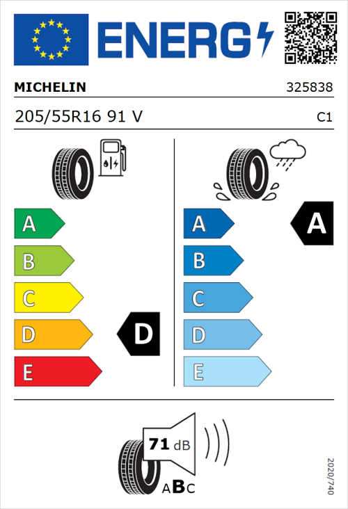 Tyre Label for Michelin Primacy 3 (Zero Pressure) 205/55R16 91V