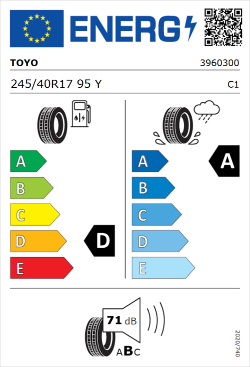 Tyre Label for Toyo Proxes Sport 245/40R17 95Y